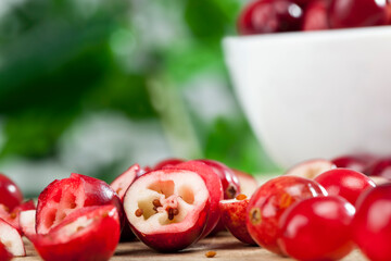 red ripe whole berries cranberries on the table