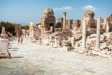 Fototapeta premium Curetes Street, in Ephesus, Turkey. Archaeology turism concept.