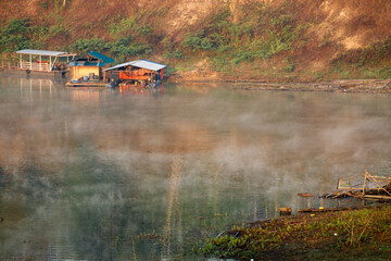 Fototapeta premium Surreal landscape Foggy and fog float up above river