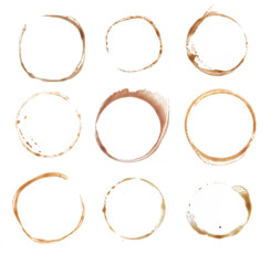 Coffee stains cups rings isolated on white background