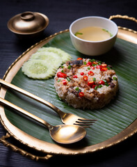 Fried Rice with Canned Mackerel on the table,Thai style fusion food