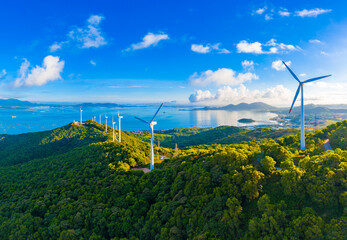 Big windmill in Hailing Island, Yangjiang City, Guangdong Province, China - obrazy, fototapety, plakaty