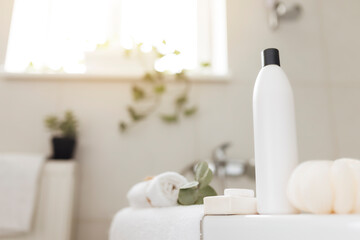 Obraz na płótnie Canvas Washbasin in bathroom, bath accessories. Household, hotel cleaning concept