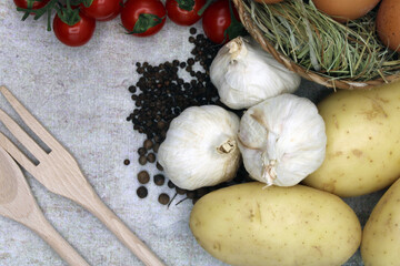 Fresh food from the garden accompanied by wooden cutlery