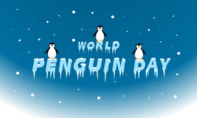 Vector illustration of cute penguin cartoon, as a banner, poster, print or template for World Penguin Day.