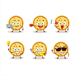Marinara pizza cartoon character with various types of business emoticons