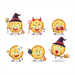 Halloween expression emoticons with cartoon character of marinara pizza