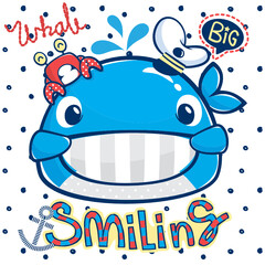 cute smiling whale wearing captain hat