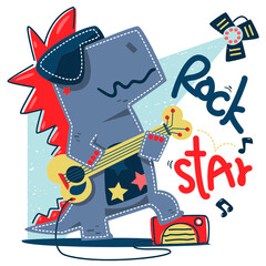 funny cartoon trex rock star guitar © LoisGoyette