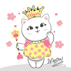 princess cat wearing crown holding magic