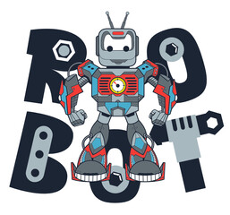 Smart robot cartoon isolated on white