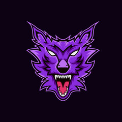 Angry wolf head mascot logo illustration