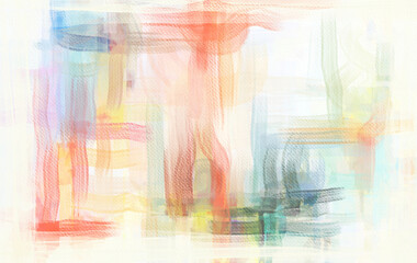 Light hand drawn artistic background. Watercolor messy brush strokes in pastel colors, bright textured artwork for tapestry