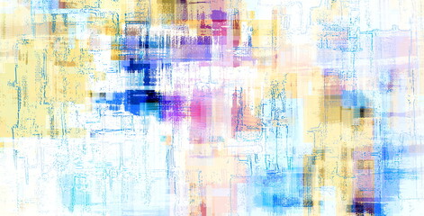 Abstract digital artwork in bright color palette. Wall art for interior background illustration