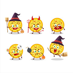 Halloween expression emoticons with cartoon character of mexican pizza