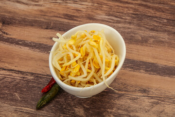 Soy sprout heap in the bowl