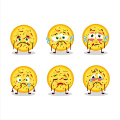 Mexican pizza cartoon character with sad expression
