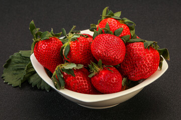 Ripe sweet strawberry with leaf