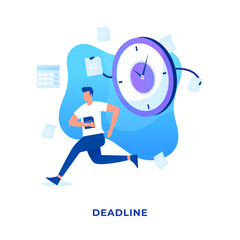 Flat illustration people are being chased by deadlines. Illustration for websites, landing pages, mobile applications, posters and banners