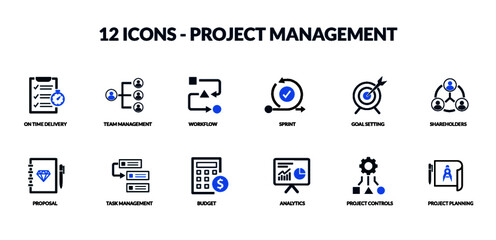 12 Project Management icon set for business and office