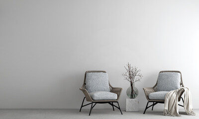 Minimal and cozy mock up interior design and living room and empty concrete wall background...