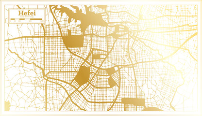 Hefei China City Map in Retro Style in Golden Color. Outline Map.