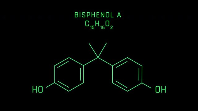 Bisphenol A or BPA Molecular Structure Symbol Neon Animation on black background