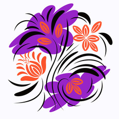 Abstract folk floral art. Flowers print, poster.