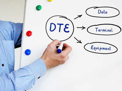  DTE Data Terminal Equipment note. Hand holding a marker pen to writeon the white board.