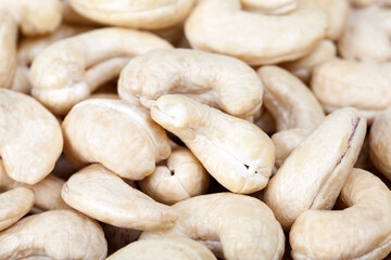 delicious and healthy raw cashew nuts, close up