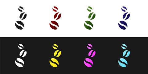 Set Coffee beans icon isolated on black and white background. Vector