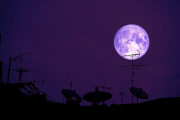 full Hay moon planet back silhouette Satellite dishes on roof