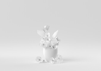White Tree pot in white background. minimal concept idea creative. monochrome. 3D render.