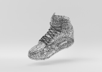 Abstract geometric network polygon shoe in white background. minimal concept idea creative. 3D render.