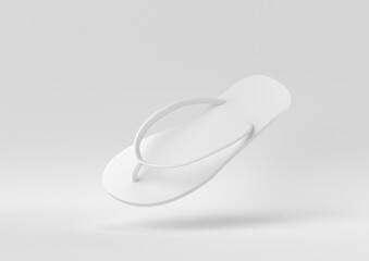 White Flip flops floating in white background. minimal concept idea creative. 3D render.