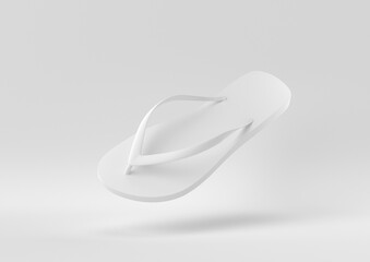 White Flip flops floating in white background. minimal concept idea creative. 3D render.
