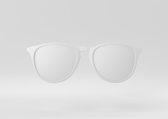 White Glasses floating in white background. minimal concept idea creative. monochrome. 3D render.
