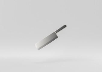 Kitchen knife floating in white background. minimal concept idea creative. 3D render.