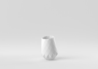 White Vases floating in white background. minimal concept idea creative. monochrome. 3D render.