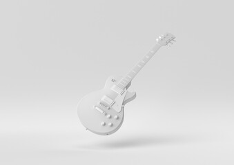 White Electric guitar floating in white background. minimal concept idea creative. monochrome. 3D render.