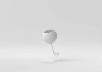 White Wine glass floating in white background. minimal concept idea creative. monochrome. 3D render.