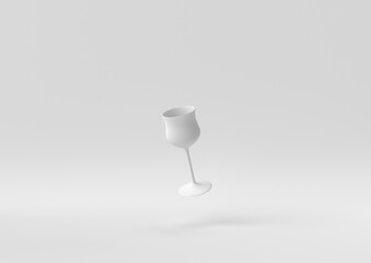 White Wine glass floating in white background. minimal concept idea creative. monochrome. 3D render.