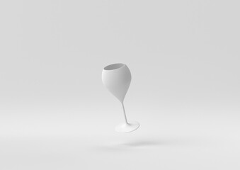 White Wine glass floating in white background. minimal concept idea creative. monochrome. 3D render.