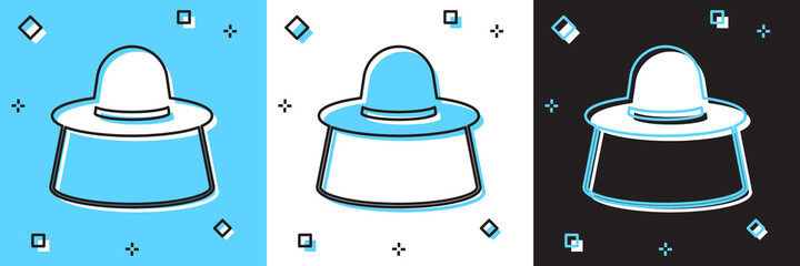 Set Beekeeper with protect hat icon isolated on blue and white, black background. Special protective uniform. Vector
