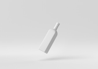 White brandy bottle floating in white background. minimal concept idea creative. monochrome. 3D render.