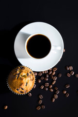 aromatic coffee and delicious pastries, closeup