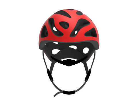 3D rendering - front view of a red bicycle helmet