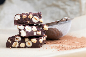 nuts and natural products in the production of chocolate with nuts