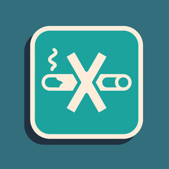 Obraz premium Green No Smoking icon isolated on green background. Cigarette symbol. Long shadow style. Vector