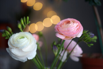 Beautiful bouquet with spring ranunculus and freesias